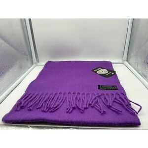 vtg dark purple Lambswool Fringe Scarf Made in Uruguay Woolmark Dry Clean Only